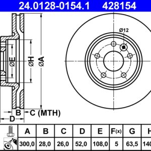 Disc frana ATE 24.0128-0154.1 LAND ROVER RANGE ROVER EVOQUE VAN (L538) 1,999 cmc (204PT(GTDI) benzina 241 ATE 24.0128-0154.1
