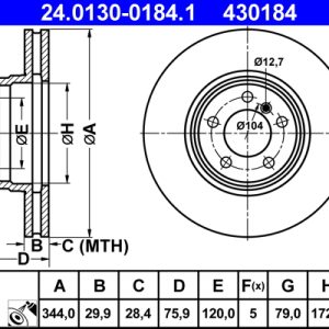 Disc frana ATE 24.0130-0184.1 LAND ROVER RANGE ROVER III (L322) 4,196 cmc (428PS(AJV8) benzina 405 ATE 24.0130-0184.1