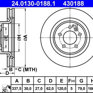 Disc frana ATE 24.0130-0188.1 LAND ROVER RANGE ROVER SPORT I (L320) 4,394 cmc (448PN(AJV8) benzina 299 ATE 24.0130-0188.1
