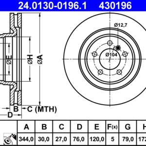 Disc frana ATE 24.0130-0196.1 LAND ROVER RANGE ROVER III (L322) 2,926 cmc (306D1(M57D30) diesel 177 ATE 24.0130-0196.1
