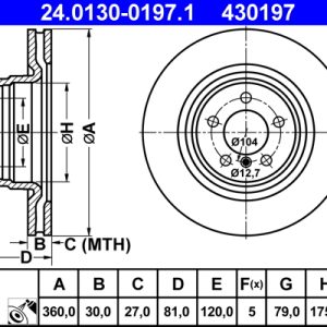 Disc frana ATE 24.0130-0197.1 LAND ROVER RANGE ROVER III (L322) 4,197 cmc (428PS(AJV8) benzina 396 ATE 24.0130-0197.1