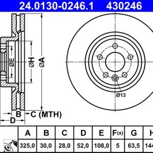 Disc frana ATE 24.0130-0246.1 LAND ROVER DISCOVERY SPORT (L550) 1,999 cmc (204DTD(AJ20D4) diesel 150 ATE 24.0130-0246.1
