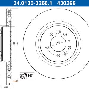 Disc frana ATE 24.0130-0266.1 LAND ROVER RANGE ROVER SPORT II (L494) 1,997 cmc (PT204(AJ20P4) benzina 300 ATE 24.0130-0266.1