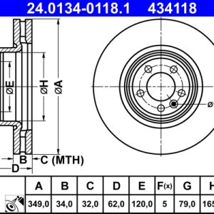 Disc frana ATE 24.0134-0118.1 LAND ROVER RANGE ROVER IV (L405) 2,997 cmc (DT306(AJ20D6) Diesel/electro 351 ATE 24.0134-0118.1