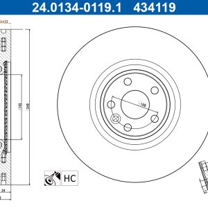 Disc frana ATE 24.0134-0119.1 LAND ROVER RANGE ROVER EVOQUE (L538) 1,999 cmc (204PT(GTDI) benzina 241 ATE 24.0134-0119.1