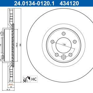 Disc frana ATE 24.0134-0120.1 LAND ROVER RANGE ROVER SPORT II (L494) 1,999 cmc (204DTA(AJ20D4) diesel 241 ATE 24.0134-0120.1