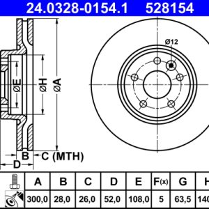 Disc frana ATE 24.0328-0154.1 LAND ROVER RANGE ROVER EVOQUE (L538) 2,179 cmc (224DT(DW12BTED4) diesel 190 ATE 24.0328-0154.1