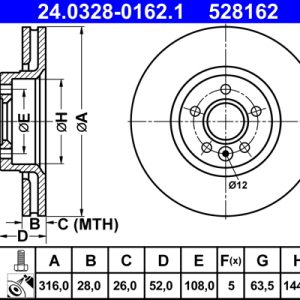 Disc frana ATE 24.0328-0162.1 LAND ROVER FREELANDER 2 (L359) 1,999 cmc (204PT(GTDI) benzina 241 ATE 24.0328-0162.1