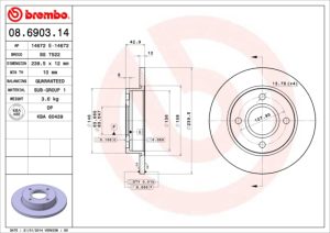Disc frana MAZDA 121 III (JASM, JBSM) 1.8 TD diesel 75 cai BREMBO 08.6903.14