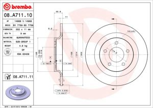 Disc frana MAZDA 5 (CW) 1.8 MZR benzina 116 cai BREMBO 08.A711.11