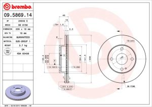 Disc frana MAZDA 121 II (DB) 1.3 16V (DB3PA) benzina 53 cai BREMBO 09.5869.14