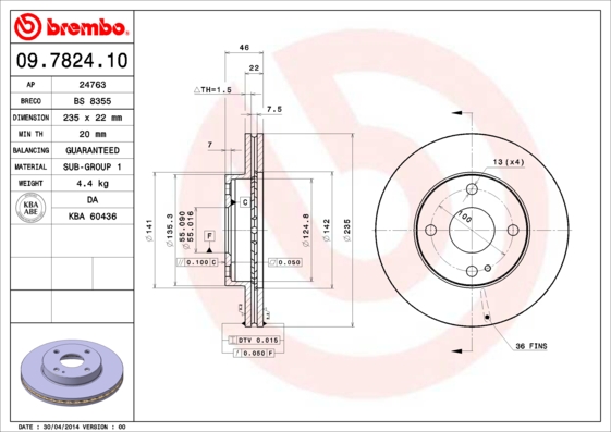 Disc frana MAZDA 323 S VI limuzina (BJ) 1.5 16V (BJ5P) benzina 88 cai BREMBO 09.7824.10