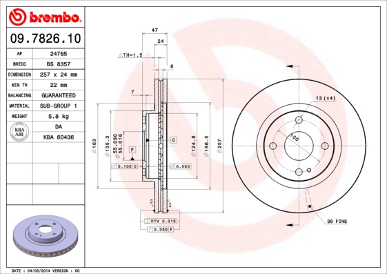 Disc frana MAZDA 323 S VI limuzina (BJ) 1.8 Protege (BJ10M) benzina 125 cai BREMBO 09.7826.10