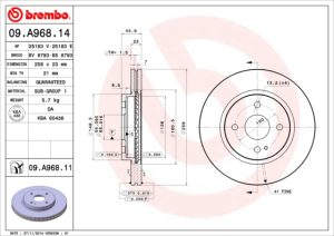 Disc frana MAZDA 2 (DE_, DH_) 1.3 (DE3FS) benzina 75 cai BREMBO 09.A968.11
