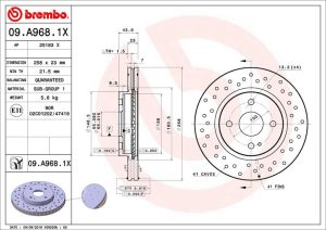 Disc frana MAZDA 2 (DE_, DH_) 1.3 (DE3FS) benzina 75 cai BREMBO 09.A968.1X