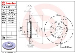 Disc frana MAZDA 3 (BM, BN) 1.5 benzina 100 cai BREMBO 09.C651.11