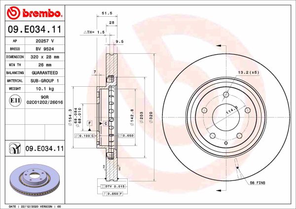 Disc frana MAZDA 6 combi (GJ, GL) 2.2 D AWD diesel 150 cai BREMBO 09.E034.11