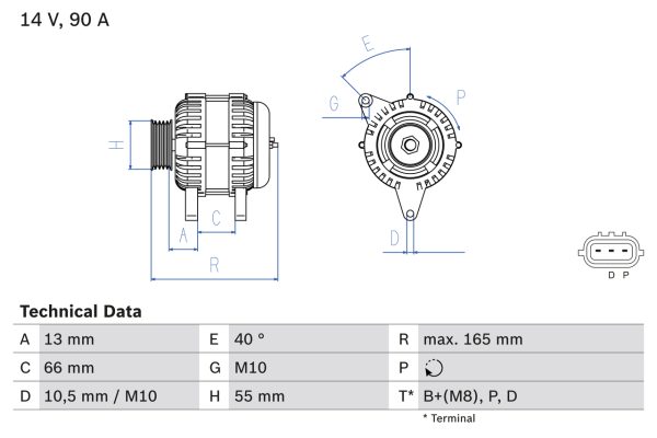 Alternator MAZDA 2 (DE_, DH_) 1.3 (DE3FS) benzina 75 cai BOSCH 0 986 082 430
