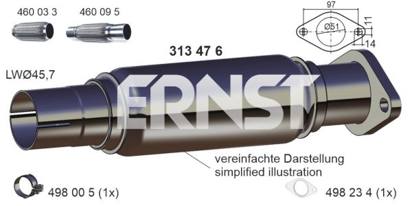 Teava reparatie catalizator MAZDA 121 III (JASM, JBSM) 1.25 benzina 75 cai ERNST 313476