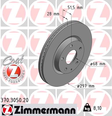 Disc frana MAZDA 6 combi (GJ, GL) 2.2 D diesel 150 cai ZIMMERMANN 370.3050.20