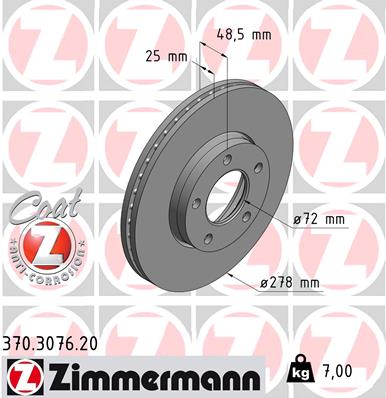 Disc frana MAZDA 3 (BL) 1.6 MZR (BL14) benzina 105 cai ZIMMERMANN 370.3076.20