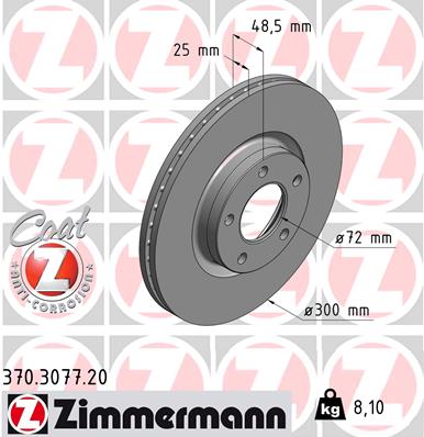 Disc frana MAZDA 3 limuzina (BL) 2.2 MZR CD (BL10) diesel 150 cai ZIMMERMANN 370.3077.20