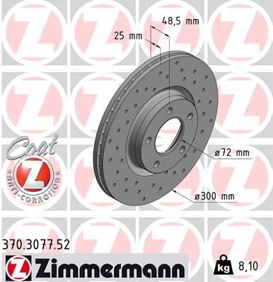 Disc frana MAZDA 3 limuzina (BL) 2.2 MZR CD (BL10) diesel 150 cai ZIMMERMANN 370.3077.52