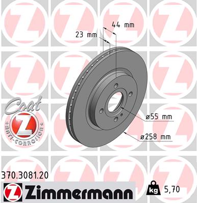 Disc frana MAZDA 2 (DE_, DH_) 1.3 (DE3FS) benzina 75 cai ZIMMERMANN 370.3081.20
