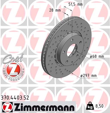 Disc frana MAZDA 6 combi (GJ, GL) 2.2 D (GJ2FW, GJ1021, GJ1022, GL1021) diesel 175 cai ZIMMERMANN 370.4403.52