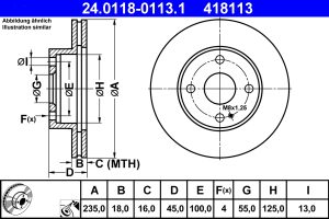 Disc frana MAZDA 121 II (DB) 1.3 16V (DB3PA) benzina 53 cai ATE 24.0118-0113.1