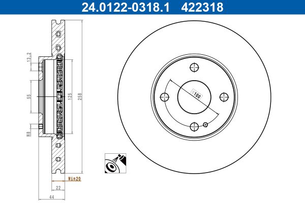 Disc frana MAZDA 2 hatchback (DL, DJ) 1.5 E-SKYACTIV G benzina/elector 115 cai ATE 24.0122-0318.1