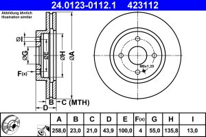 Disc frana MAZDA 2 (DE_, DH_) 1.5 MZR (DE5FS) benzina 102 cai ATE 24.0123-0112.1