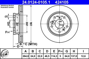 Disc frana MAZDA 626 III Hatchback (GD) 2.2 12V (GD102) benzina 115 cai ATE 24.0124-0105.1