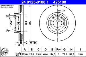 Disc frana MAZDA 6 combi (GH) 2.2 MZR-CD (GH10) diesel 125 cai ATE 24.0125-0188.1