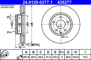 Disc frana MAZDA 6 combi (GJ, GL) 2.2 D (GJ2FW, GJ1021, GJ1022, GL1021) diesel 175 cai ATE 24.0128-0277.1