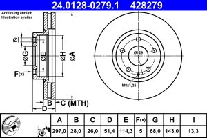 Disc frana MAZDA 6 combi (GJ, GL) 2.2 D (GJ2FW, GJ1021, GJ1022, GL1021) diesel 175 cai ATE 24.0128-0279.1