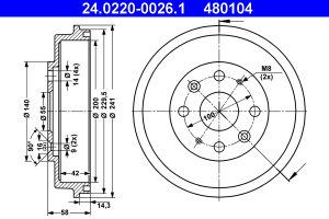 Tambur frana MAZDA 323 S IV (BG) 1.7 D (BG7P) diesel 56 cai ATE 24.0220-0026.1