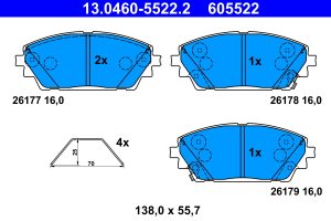 Placute frana MAZDA 3 hatchback (BP) 2.0 SKYACTIV-G (BP5H, BP6H) benzina 150 cai ATE 13.0460-5522.2