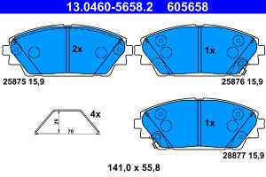Placute frana MAZDA 3 (BM, BN) 1.5 D (BMLFS, BM4, BN4) diesel 105 cai ATE 13.0460-5658.2