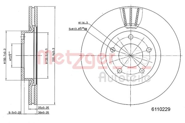 Disc frana MAZDA 3 limuzina (BL) 2.2 MZR CD (BL10) diesel 150 cai METZGER 6110229