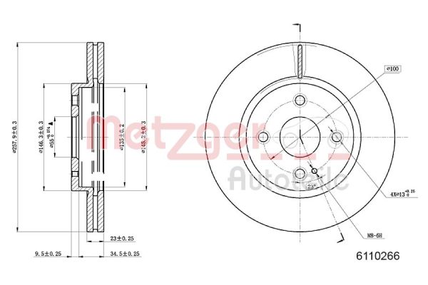 Disc frana MAZDA 2 (DE_, DH_) 1.5 MZR (DE5FS) benzina 102 cai METZGER 6110266