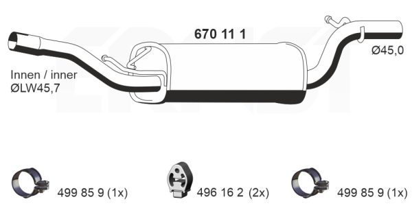 Toba esapamet intermediara MAZDA 3 (BK) 1.6 (BK14) benzina 105 cai ERNST 670111
