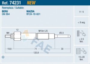 Bujie incandescenta MAZDA 5 (CR) 2.0 CD (CR19) diesel 110 cai FAE 74231