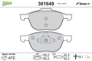 Placute frana MAZDA 3 (BL) 2.2 MZR CD (BL10) diesel 185 cai VALEO 301649