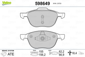 Placute frana MAZDA 3 (BL) 2.2 MZR CD (BL10) diesel 185 cai VALEO 598649