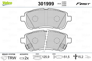 Placute frana MAZDA 2 (DE_, DH_) 1.5 (DE5FS) benzina 103 cai VALEO 301999