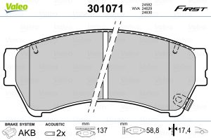 Placute frana MAZDA 6 combi (GH) 2.5 MZR (GH5FW) benzina 170 cai VALEO 301071