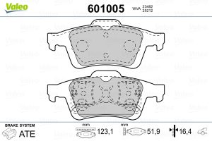 Placute frana MAZDA 3 (BL) 2.2 MZR CD (BL10) diesel 185 cai VALEO 601005