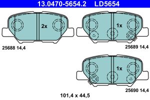 Placute frana MAZDA 6 combi (GJ, GL) 2.2 D (GJ2FW, GJ1021, GJ1022, GL1021) diesel 175 cai ATE 13.0470-5654.2