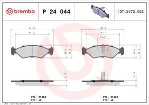 Placute frana MAZDA 121 III (JASM, JBSM) 1.3 benzina 50 cai BREMBO P 24 044